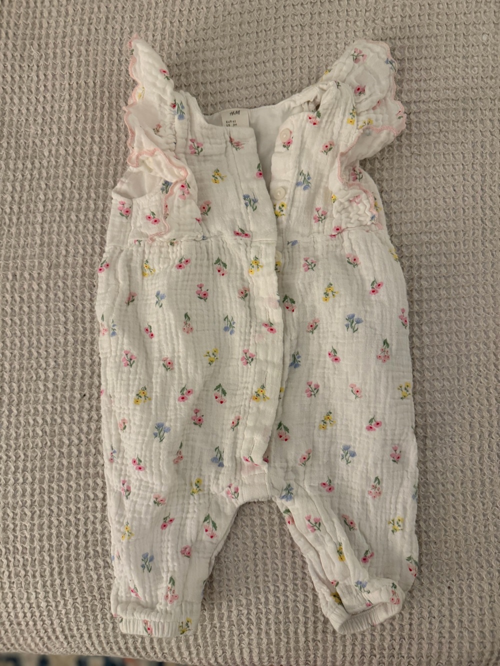 H&M White Baby Romper with Pink, Blue and Yellow Floral Print
